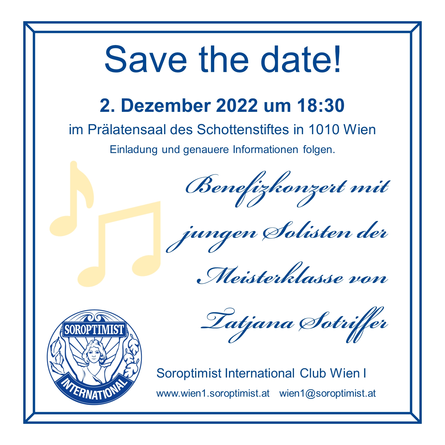 Save the date! Benefizkonzert am 2. Dezember